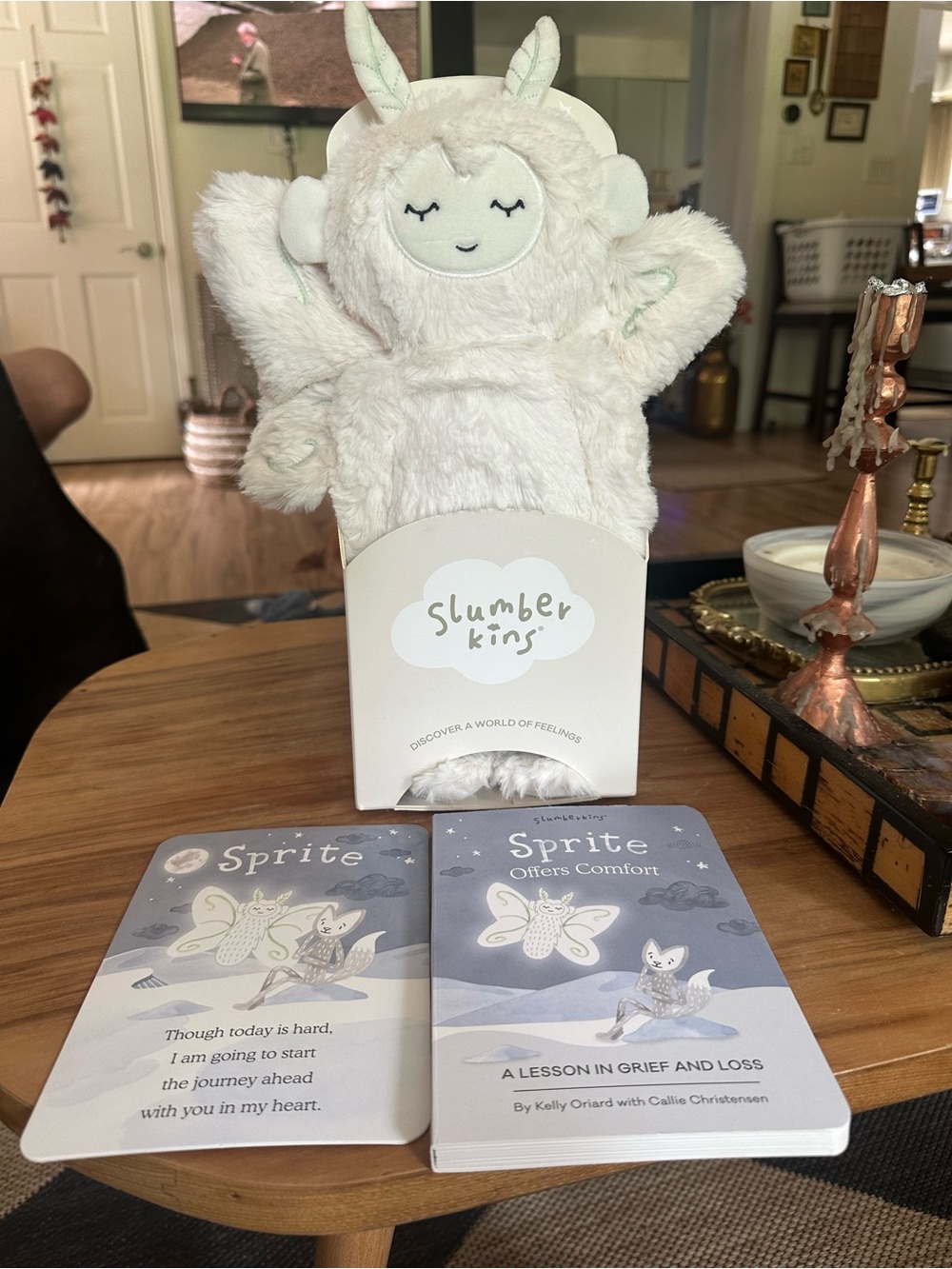 New Slumberkins stuffed Sprite offers comfort for grief book flash card 14”tall